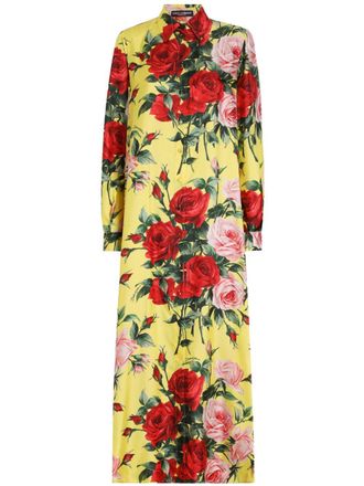 Dolce & Gabbana Maxi-blousejurk met bloemenprint - Geel