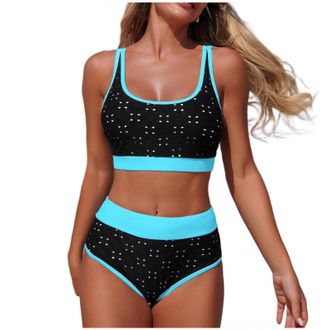 Generic Sport Bikini Sets for Women 2 Piece Swimming Costume Athletic Swimwear Padded Push Up Bikini Top and Swim Briefs High-Waisted Two Piece Swimsuit Tummy