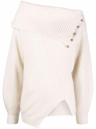 Stella McCartney asymmetric button-embellished jumper - women - Recycled Cashmere/Virgin Wool - 40 - White