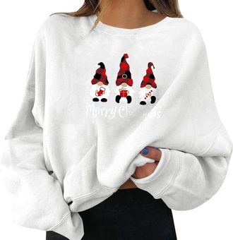 Generic Christmas Sweatshirt for Women Vintage Gnome Printed Pullover Tops for Womens Snowman Oversized Winter Womens Christmas Sweatshirts Long Sleeve Loose 