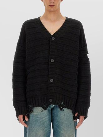 Maison Margiela v neck distressed hem ribbed cardigan