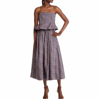 Nackiy&eacute; Ditsy Pintuck Peplum Strapless Midi Dress In Floral