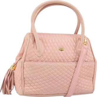 Bally Vintage Handbag Quilted Leather Pink Leather Handbag (Pre-Owned)