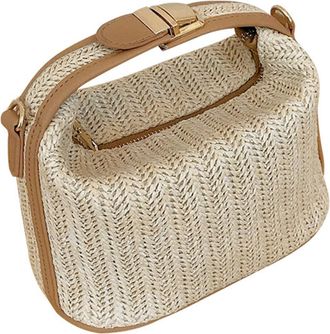 Generic Straw Crossbody Bag - Woven Rattan Beach Mini Tote with Adjustable Detachable Shoulder Strap and Zipper Closure