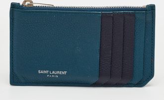 Saint Laurent Saint Laurent Fragments Zip Dark Teal Blue/Navy Leather Card Case
