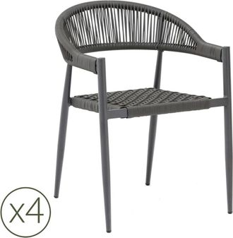 Kerama Pack de 4 sillas de exterior de aluminio gris y cuerda