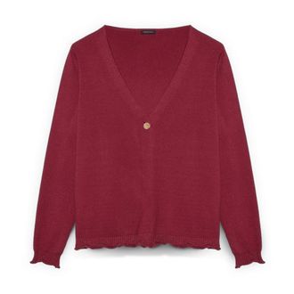 Fiorella Rubino Truien & Vesten, Dames, Rood, S, Polyester, V-hals Vest met Geschulpte Randen