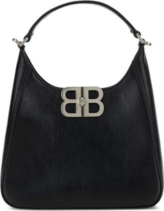 Balenciaga Zwarte Schoudertas Chic Reli&euml;f Logo - Dames - Handtassen - Zwart - ONE Size - Leer - Tassen