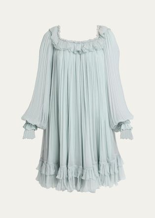 Chlo&eacute; Pleated Chiffon Knee-Length Dress