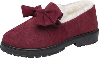 Generic Slip On Boots for Women Size 4.5 Winter Warm Faux Fur Lining Shoes Anti-Slip Suede Ankle Snow Boots Cute Bow Loafers Flats Outdoor Thick Plush Casual 