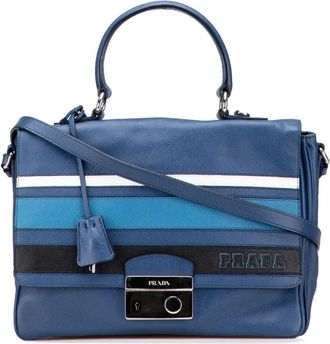 Prada Borsa a tracolla Righe Sound Lock in pelle Saffiano 2000-2025 - Blu