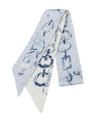 Herm&egrave;s 2020-2025 Do Re Boucles Broderie Anglaise Embroidered Silk Twilly Scarf scarves - Blu