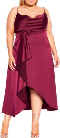 City Chic Simplicity Cowl Neck Satin Midi Dress in Garnet at Nordstrom, Size Xxl