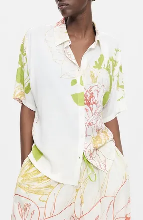Desigual Floral Print Button-Up Shirt in White at Nordstrom, Size X-Small