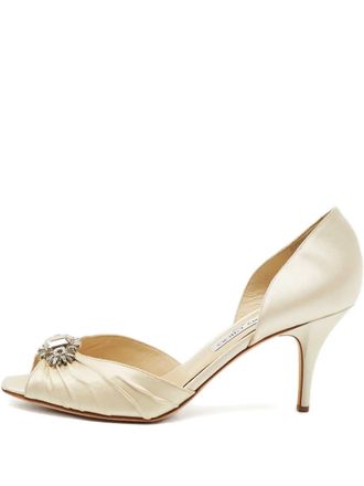 Jimmy Choo London embellished satin sandals - women - Satin/Calf Leather/Calf Leather - 40.5 - Neutrals