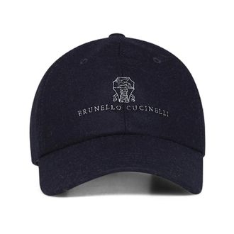 Brunello Cucinelli Baseballpet van scheerwolflanel - Heren - Petten - Blauw - S - Wol - Accessoires