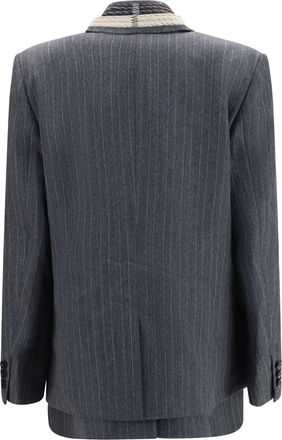 sacai Womens Pinstripe Single Breasted Jacket Black Wool Ovis Aries