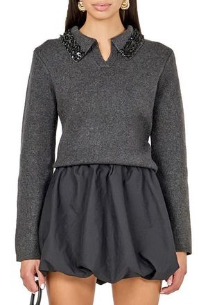 endless rose Jewel Trim Sweater in Charcoal at Nordstrom, Size X-Small