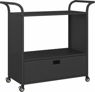 vidaXL Carrito De Bar Con Caj&oacute;n Rat&aacute;n Sint&eacute;tico Negro 100x45x97 Cm Vidaxl