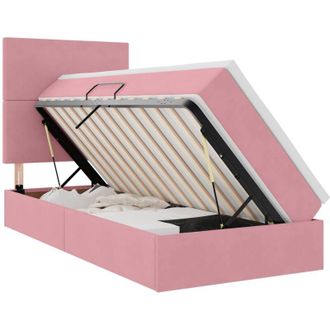 vidaXL Bed with Mattress with LED Pink 100 x 200 cm Velvet vidaXL