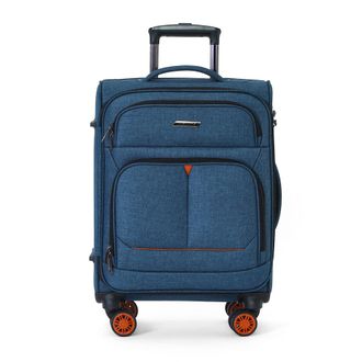 Infinity Leather Zachte linnen handbagagekoffer blauw 56x37x24 cm, 8 wielen