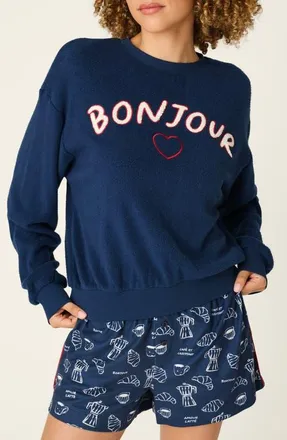 PJ Salvage Bonjour Graphic Sweatshirt in Deep Navy at Nordstrom, Size X-Small
