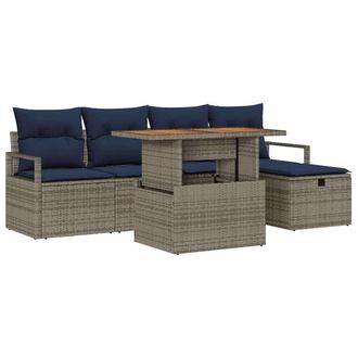 vidaXL Conjunto De Sof&aacute;s De Jard&iacute;n 6 Pcs Gris Rat&aacute;n Sint&eacute;tico Vidaxl