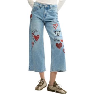 Desigual Printed Wide Leg Jeans in Medium Blue at Nordstrom, Size 34