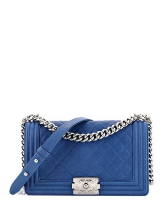 Chanel Boy Flap Bag Quilted Caviar Old Medium crossbody bag - women - Calf Leather - One Size - Blue