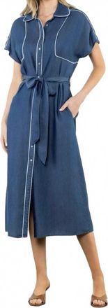 THML Clothing Denim Short Sleeve Dress In Blue