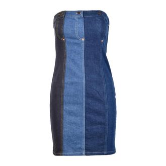 Moschino Denim buisjurk met patchworkdetails - Dames - Korte kleedjes - Blauw - S - Denim - Kleedjes