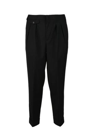 Bonheur Tailored Black Stretch Pants With Pleat Front Design