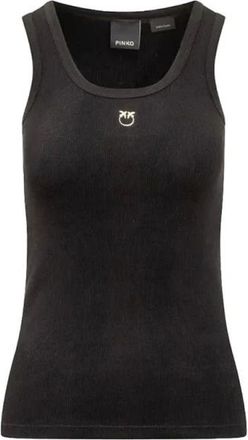 Pinko Pinko, Tops, Dames, Zwart, S, Katoen, Zwart Hemdje Bandjes Ronde Hals