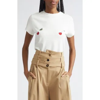 Monse Cheeky Cherry Embroidered Stretch Cotton T-Shirt in White at Nordstrom, Size X-Large