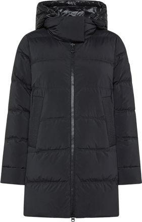 Peuterey Zwarte lange gewatteerde jas met capuchon - Dames - Parka Jassen - Zwart - XL - Jassen