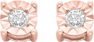 House of Brilliance 10k Rose-Gold Plated Sterling Silver 1/10ct. TDW Round-Cut Diamond Miracle-Plated Stud Earrings (J-K,I3)