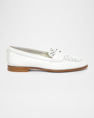 Santoni Luce Woven Leather Penny Loafers