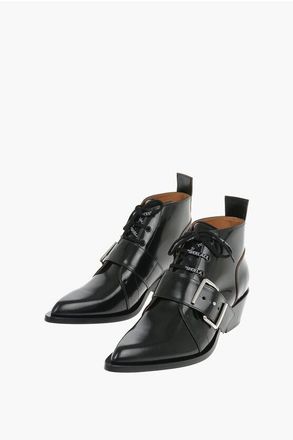 Off-white Leather Western Ankle Boots BRUSH OFF With Strap And Buckle size 41