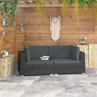 vidaXL Asiento Seccional De Esquina Con Cojines 2 Pzas Rat&aacute;n Pe Negro Vidaxl