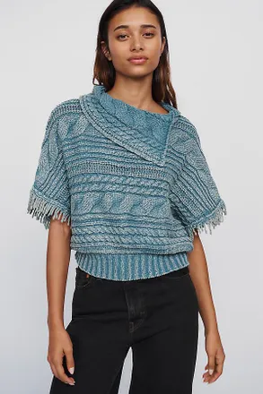 Pilcro Cable-Knit Fringed Sweater