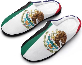 Generic U.S.A And Mexico Flag Mens House Slippers Memory Foam Washable Cotton Slip on Home Shoes