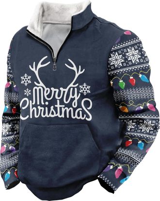 Generic Festive Christmas Half-Zip Sweatshirt with Faux & Holiday Graphics, Sweater-Style Long Sleeve Top (UK, Alpha, XXL, Regular, Regular, Christmas 06)
