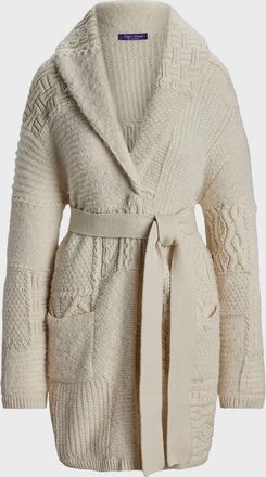 Ralph Lauren Collection Patchwork Shawl-Collar Belted Cardigan