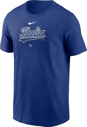 Nike Italy National Baseball Team 2026 World Baseball Classic Wordmark Nike Mens T-Shirt in Blue | N1994EWWBT-NDZ