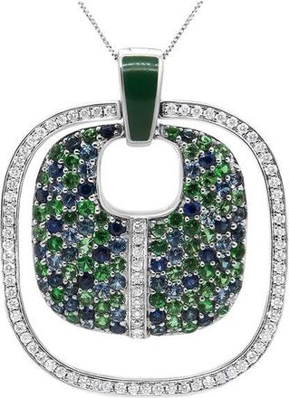 House of Brilliance Haus Of Brilliance Colorful Gemstones Silver 0.52 Ct. Tw. Diamond & Sapphire Pendant Necklace