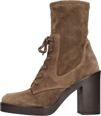 Stuart Weitzman Everitt 80 Bootie - Dames - Laarzen met Hak - Bruin - 38 EU - Leer - Schoenen