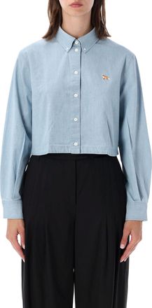 Maison Kitsun&eacute; Baby Fox Cropped Cotton Chambray Shirt