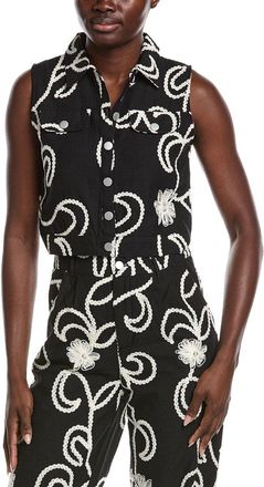 Gracia Sleeveless Embroidered Button Down Vest