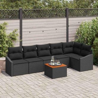 vidaXL Vidaxl - Conjunto De Sof&aacute; De Jard&iacute;n Con Coj&iacute;n 7 Pcs Negro Polirat&aacute;n