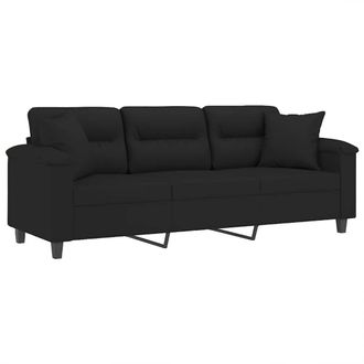 vidaXL Sof&aacute; De 3 Plazas Con Cojines Tela De Microfibra Negro 180 Cm Vidaxl